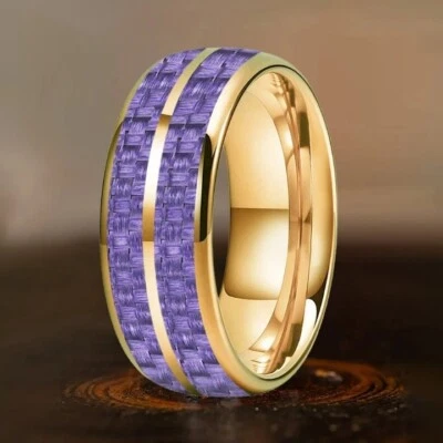 8MM Domed Double Groove Purple Carbon Fiber Inlay Tungsten Carbide Ring Band - Image 1 of 4