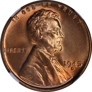 1945-D Lincoln Wheat Cent 1c NGC MS66 RD - Awesome Luster - Picture 1 of 4