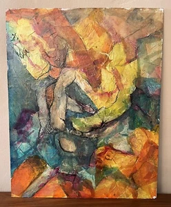 Vintage Painting Abstract Signed? Great Colors Mixed Media/Oil? - Picture 1 of 10
