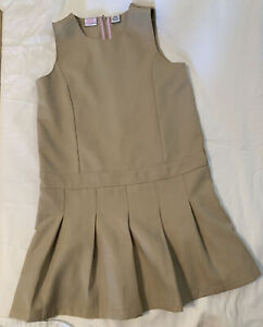 IZOD Jumper Dress Girls Sz 12 Khaki Pleated Sleeveless School Uniform