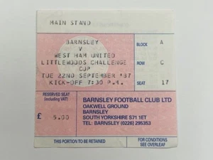 Boleto de partido de la Copa de la Liga Barnsley V West Ham United 1987/88 22-09-1987 - Imagen 1 de 1