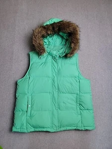 GAP Puffer Vest Womens L Green Parka Hood Full Zip Pockets Outdoor Hiking Preppy - Picture 1 of 13