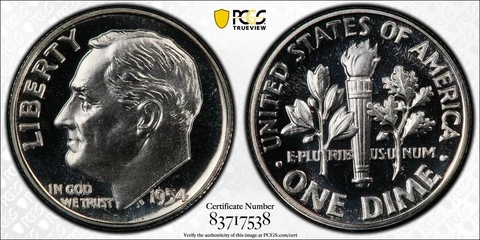 1954 Roosevelt Dime (10c) PR67 CAM Proof Cameo PCGS Gold Shield Cover
