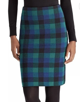 NUEVO SIN ETIQUETAS Chaps Verde Marino Cuadros Cintura Elástica Elástica Suéter Falda Lápiz Talla XS Foto 1 de 4