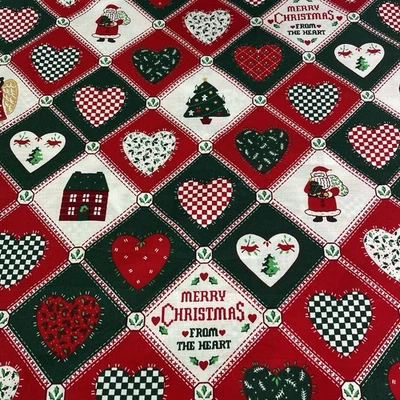 Wamsutta Hallmark Cards Christmas Cotton Fabric Angel Santa Hearts 1yd 4in VTG - Image 1 of 4