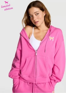 NEW VS PINK LIMITED EDITION FULL ZIP HOODIE L PINK GOSSIP with ORANGE DOG LOGO - Picture 1 of 5