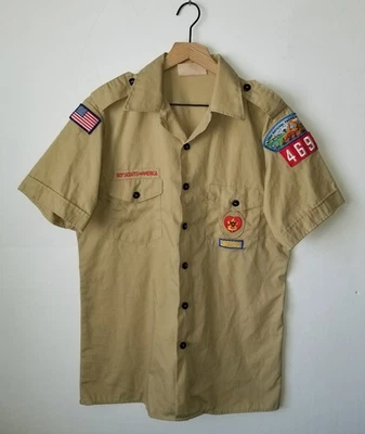 Boy Scouts Uniform Shirt BSA #469 Vintage Insignia Sewn Patches USA Mens MD - Image 1 of 4