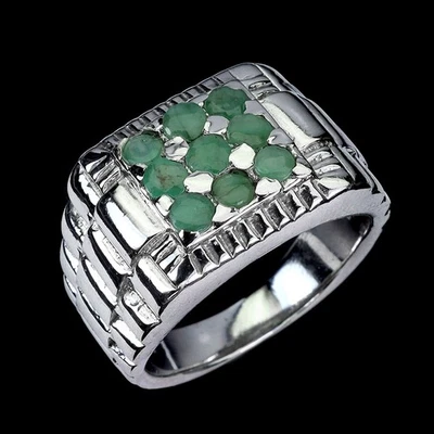 Anillo de plata de ley 925 redondo esmeralda 3 mm piedras preciosas naturales joyería tamaño 8 Foto 1 de 4