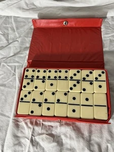 Vintage Cardinal Ivory Dominoes Red Storage Vinyl Case Toy Collectible - Picture 1 of 8