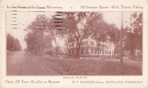 BROCK HOUSE, RUTLAND VERMONT Vintage PC POSTMARKED 1923 - Picture 1 of 2