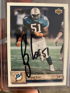 Signed 1992 Upper Deck Bryan Cox New York Jets Miami Dolphins Bears Autographed