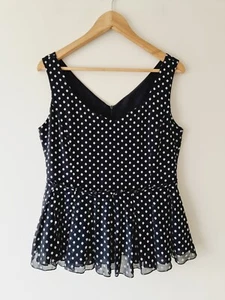 CUE Black & White Polka Dot Spotty Sleeveless Peplum Style Top SIZE 12 - Bild 1 von 5