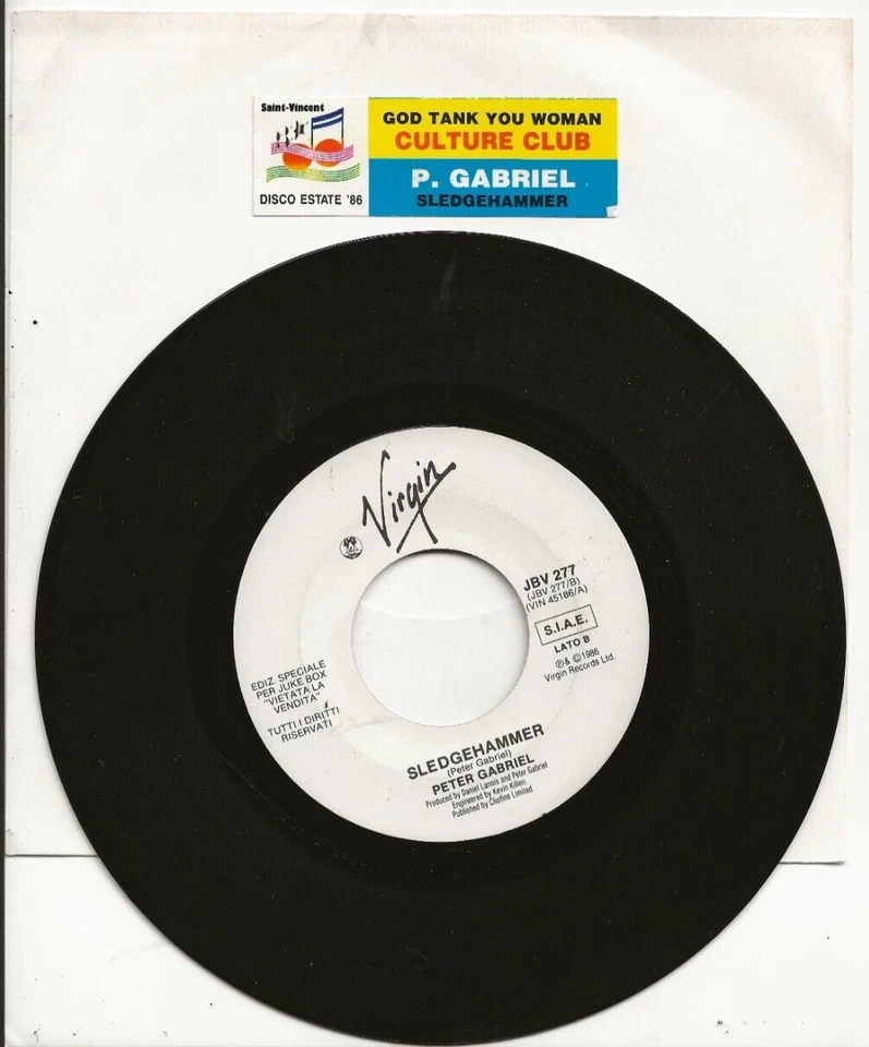 PETER GABRIEL SLEDGEHAMMER RARE WHITE LABEL ITALY PROMO SINGLE FROM 1986, MINT - Image 1 of 1