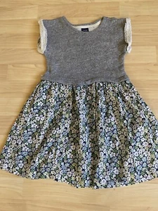 Baby Gap Girls Size 4 Dress Grey And Floral Lined Terry Cloth Short Sleeve - Picture 1 of 4