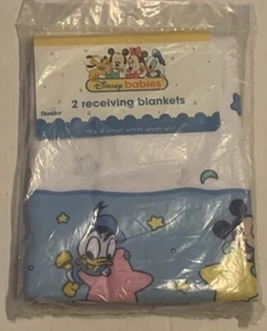 2 VTG Dundee Disney Baby Mickey Minnie Donald Receiving Blanket Cotton 30x40”USA - Picture 1 of 8