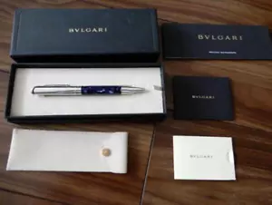 BVLGARI Classic Marble Navy/Silver Ballpoint Pen wz/Box,Certificate card Mint - Picture 1 of 3