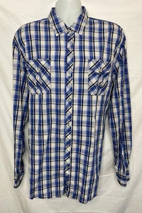 MICHEAL BRANDON MEN'S XXL BLUE GRAY PLAID WESTERN BUTTON-UP SHIRT LONG SLEEVE - Picture 1 of 7