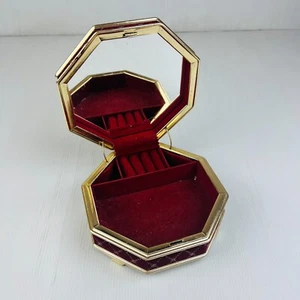 Vintage Small Jewellery Box Velvet Mirror Hinged Made in Taiwan - Picture 1 of 7