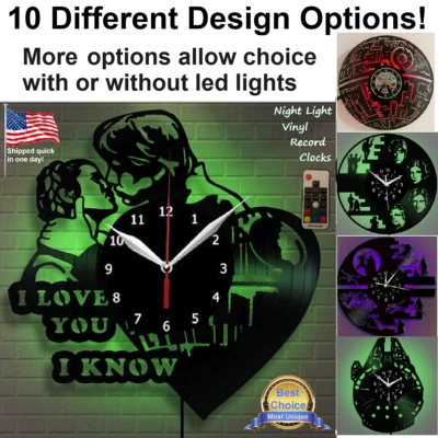 Death Star Wars Millennium vinyl record wall clock w/wo LED back light shirt art - Image 1 of 4