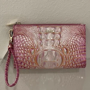 Brahmin Daisy Clutch Wristlet Peony Pink Fuchsia Orange Melbourne Leather - Picture 1 of 7