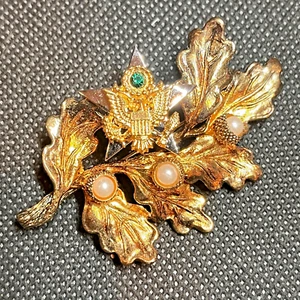 SPILLA STELLA A MANO ARGENTO STERLING VERMEIL ROVERE FOGLIA GHIANDA AQUILA #076 - Foto 1 di 9