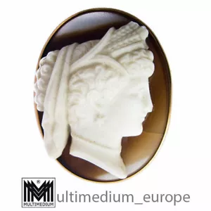 Historismus Brosche Achat Kamee Gemme Gelb gold 14ct 585 gold brooch agate cameo - Bild 1 von 6