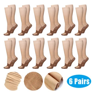 6 Pairs Copper Compression Socks 20-30mmHg Graduated Support Mens Womens S-XXL - Picture 1 of 18