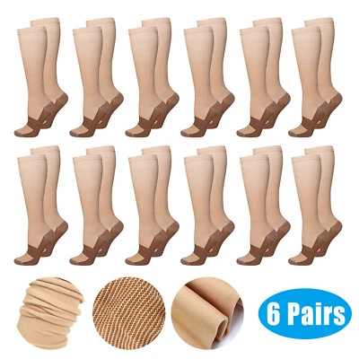 6 pares de calcetines de compresión de cobre 20-30 mmHg soporte graduado para hombre mujer S-XXL Foto 1 de 4