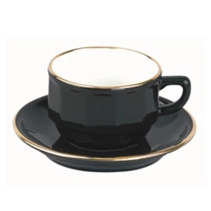 Apilco Bistro Espresso Cup and Saucer Black with Gold Band 100ml, Porcelain - Picture 1 of 4