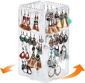 360 Rotating Earring Holder Organizer,5 Tiers Acrylic Jewelry 5-Tier,Clear - Picture 1 of 6