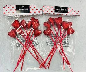 16 Red Glitter Hearts Valentine's Day Floral Picks Crafts Party Supply - Picture 1 of 1