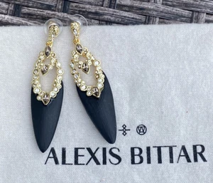 100% Alexis Bittar Black Lucite & Crystal Lace Imperial Earrings $275 - Picture 1 of 12