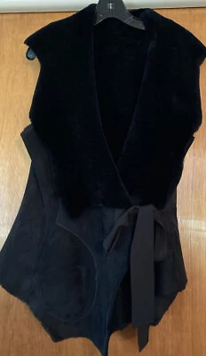 Donna Karen Black Spanish Lamb Shearling Fur Belted  Vest - Image 1 of 3