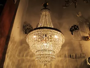 Antique Vnt French Huge Swarovski Crystal Chandelier Light Lamp 1960's 16"Ø Dmt - Picture 1 of 12