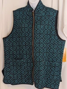 B - NWT Ruby Rd Black And Teal Patterned Women's Size 1X Vest - Picture 1 of 9