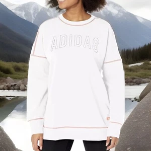 Adidas Sz L Women's Sport Statement Boyfriend Crew Sweatshirt White IC1644 $60 - Picture 1 of 11