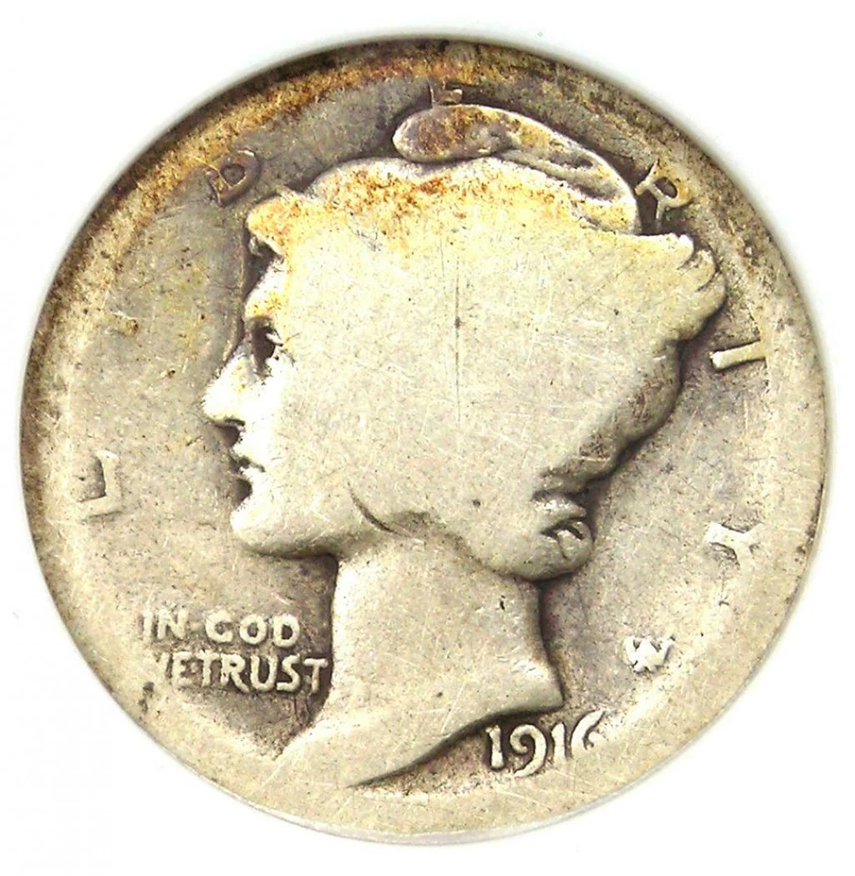 1916-D Mercury Dime 10C Coin - Certified ANACS AG3 - Rare Key Date! - Image 1 of 4