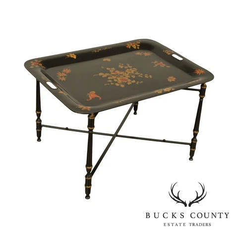 Vintage Chinoiserie Painted Tole Tray Table Cover