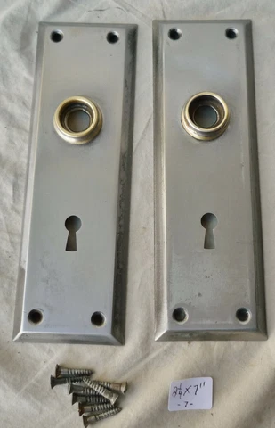 Door Knob Back Plates pr Lacquered Brushed Steel Mission 7"h x 2 1/4"w (per pr) Cover