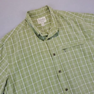 Cabela's Men's Button Shirt Green Windowpane Plaid Short Sleeve Zipper Pocket XL - Picture 1 of 10