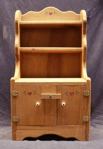 Vintage Old Wood Wooden Handmade Toy Doll Kitchen Hutch Cabinet Server Furniture Cover