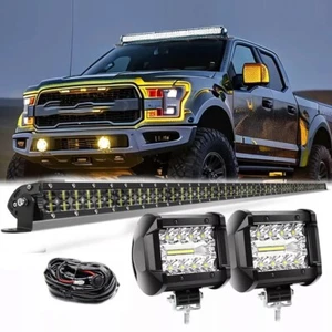 52" LED WORK LIGHT BAR FLOOD SPOT OFF ROAD +4" PODS LIGHTS For SUV ATV JEEP FORD - Picture 1 of 16