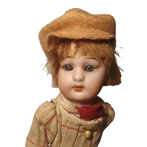 Seltene antike zierliche 7,5" Simon & Halbig deutsche Biskuit Schuljunge Puppe-Glasaugen - Bild 1 von 9