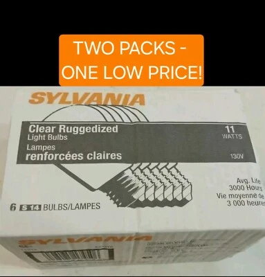 TWO Sylvania 11S14 Clear Ruggedized S14 Bulb 11W 6 Pack 130v (12 BULBS TOTAL) - Image 1 of 3
