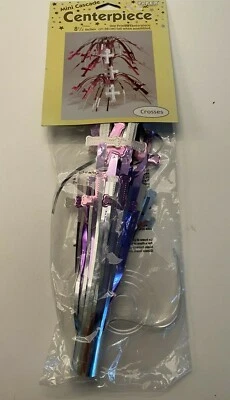 Pink & Silver Crosses Mini Cascade Centerpiece Baptism/Communion 8 1/2" tall  - Image 1 of 4