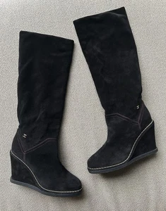 Chanel Black Suede Boots Size 37.5 - Picture 1 of 5
