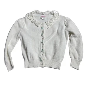 Vintage Carter's Knit Cardigan Est. 3T/4T White Crochet Collar Floral ButtonUSA - Picture 1 of 5