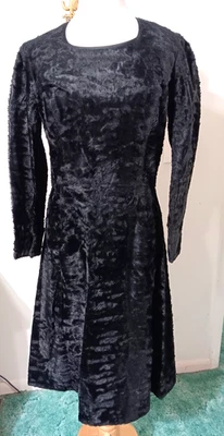 ADELE SIMPSON 12 Vintage Dress Black Lamb Velvet Evening Wear Wednesday - Image 1 of 4
