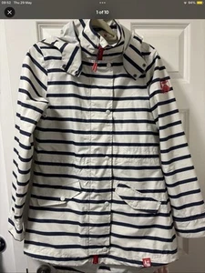 Weird Fish Nautical Raincoat Blue White Stripe Removable Hood Pockets Size 12 - Picture 1 of 5