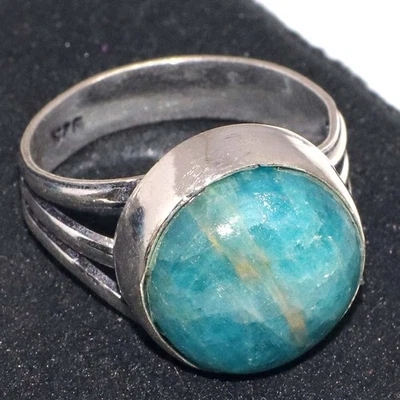 Кольцо ручной работы с голубым апатитом покрытие серебро 925 пробы США 9 хорошо сделано подарок GW - Изображение 1 из 3